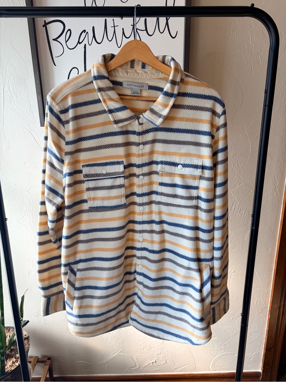 Dictionary Women's Plus 18 Fleece Striped Button-Front Shirt Jacket Collared
